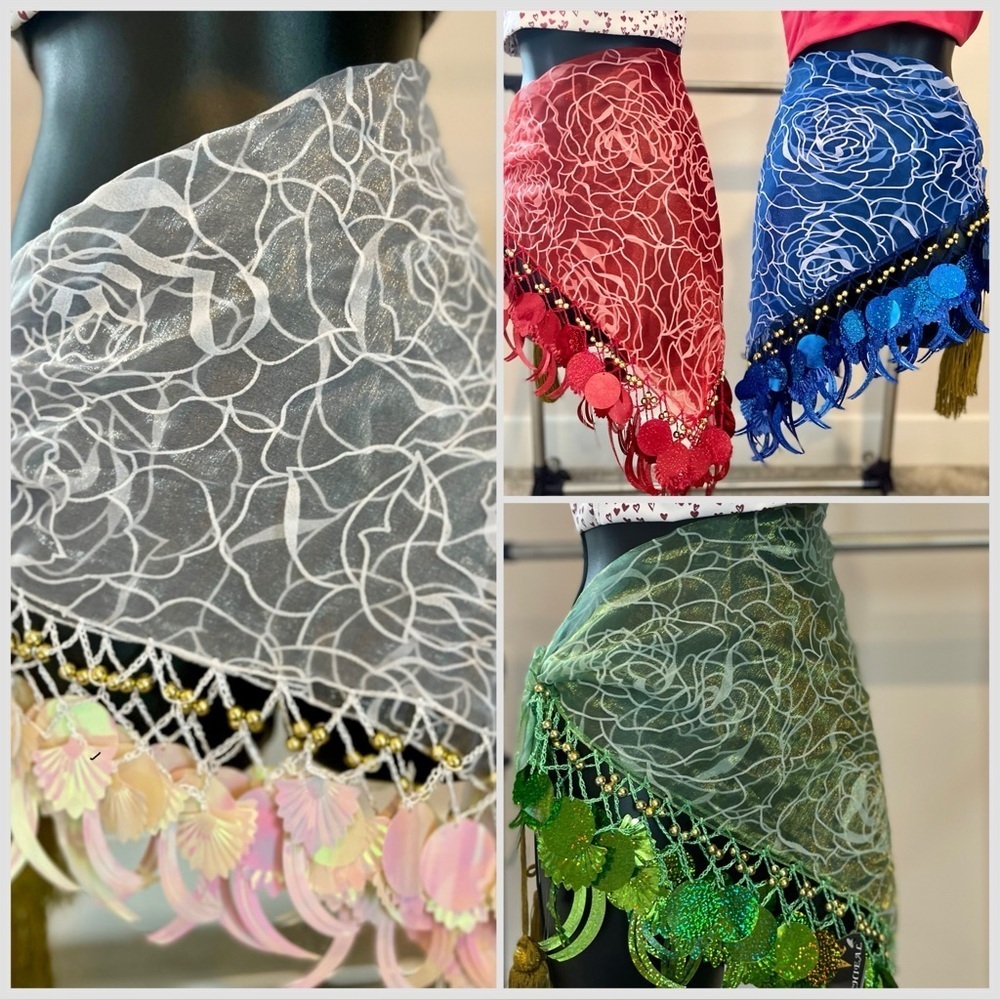 Wrap Skirt, Dance Performance, Bellydance with Accents Flowers and Shells - Picture 2 of 12